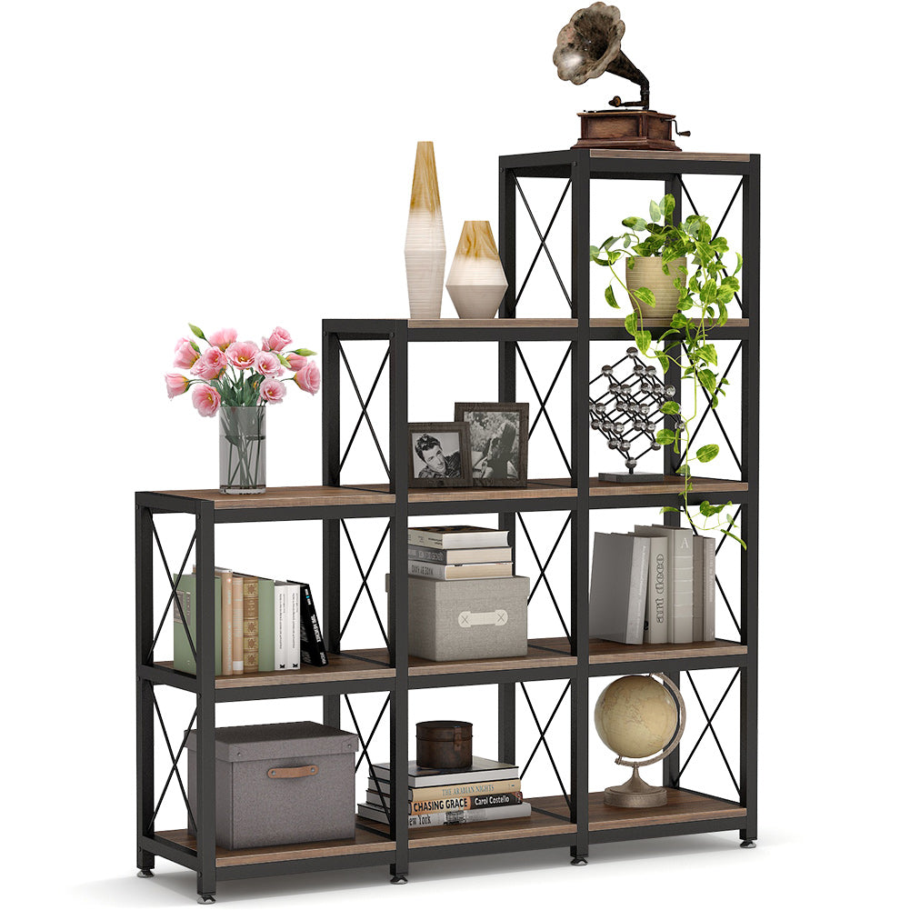 12 Shelves Bookshelf, Industrial Ladder Bookcase